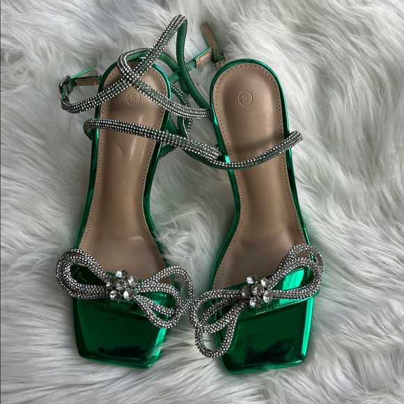 🆕 Coutgo Womens Rhinestone Bow Heels Strappy Lace Up Stiletto Pumps Size 6 - Picture 2 of 8